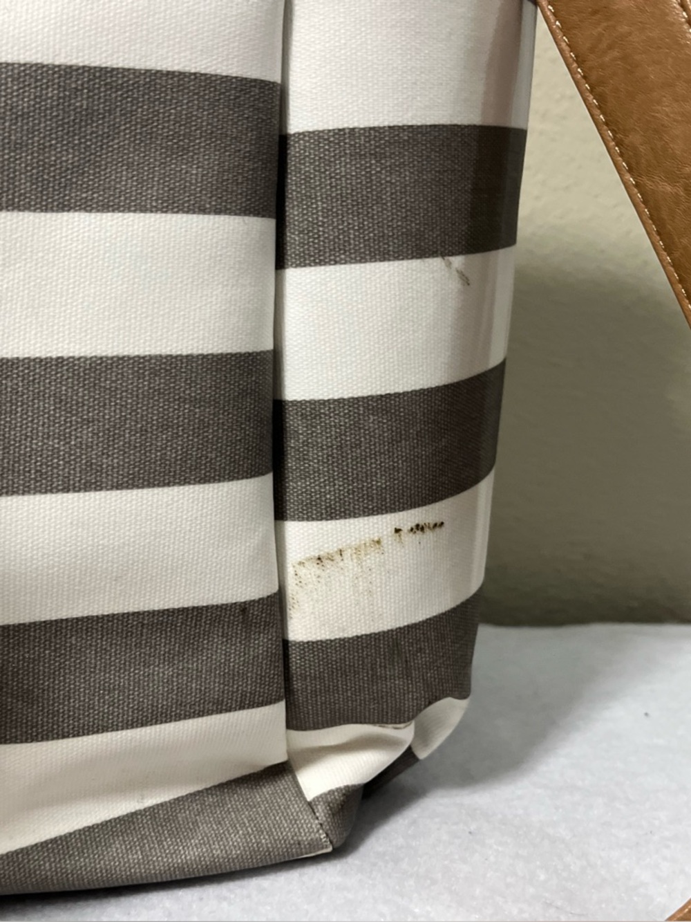 White Elm Aquila Tote Gray White Striped Canvas Diaper Work Bag Crossbody - Picture 11 of 16